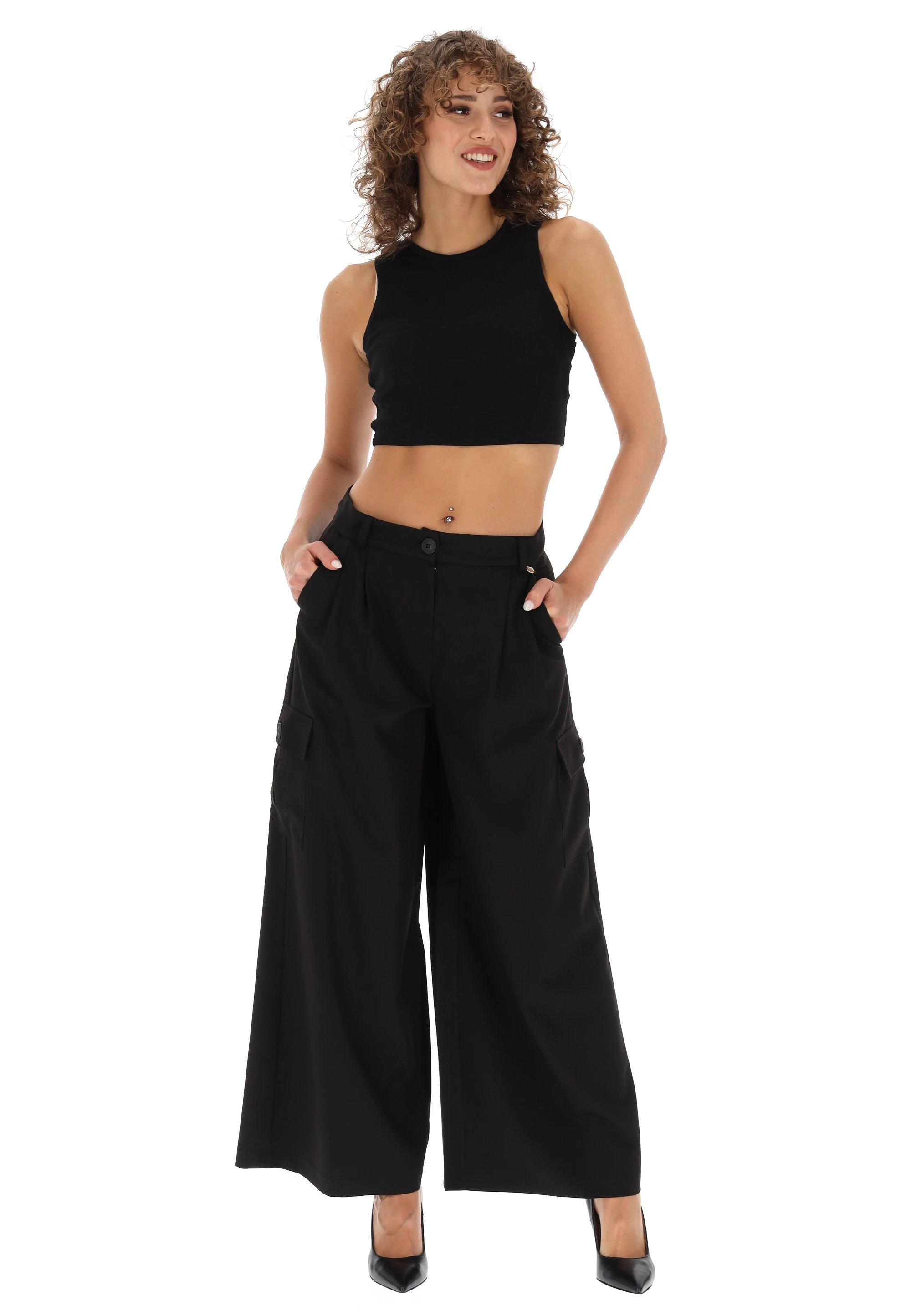 Pantalone palazzo èks con tasconi e pinces